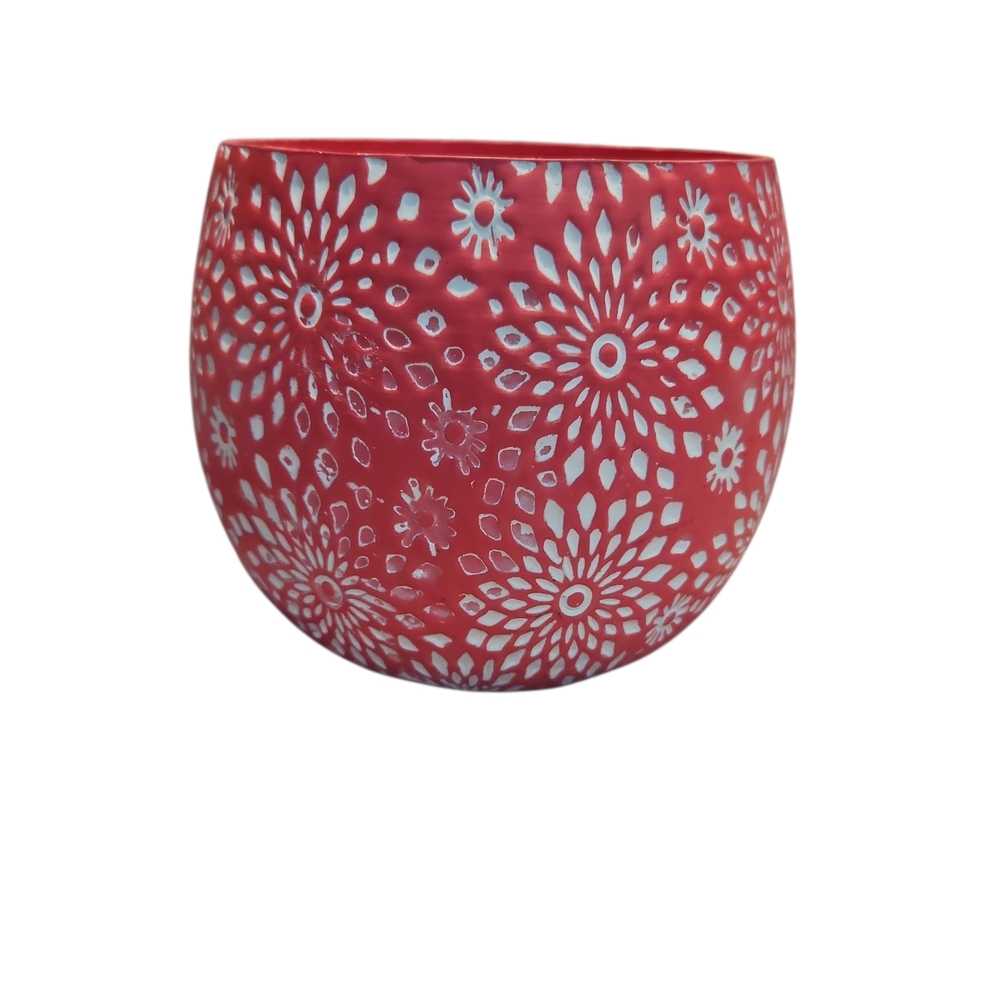 Pink And White Handmade Floral Candle Holder Or Pottery